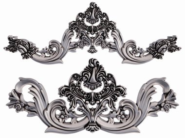 Beyaz bir arka plan üzerinde krom süsleme. İzole. 3D çizim