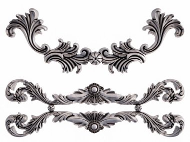 Beyaz bir arka plan üzerinde krom süsleme. İzole. 3D çizim