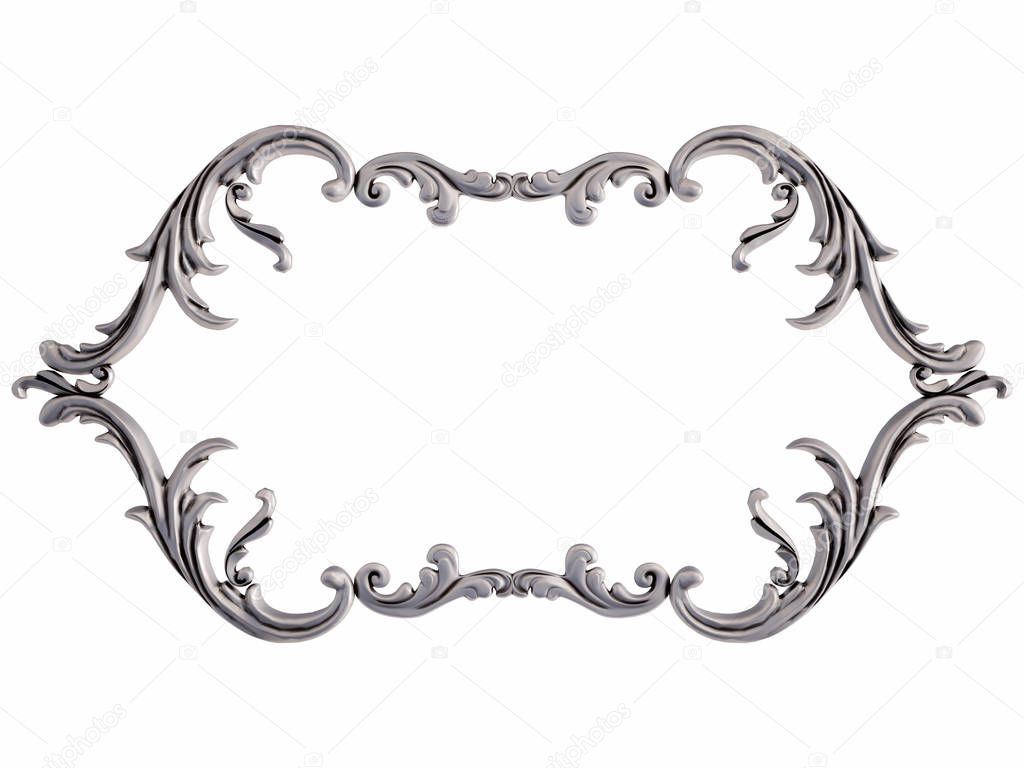 Chrome ornament on a white background. Isolated. 3D illustration