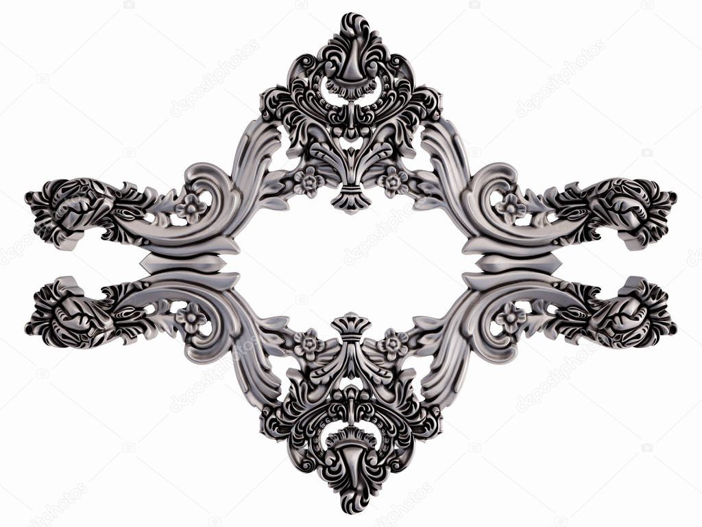 Chrome ornament on a white background. Isolated. 3D illustration