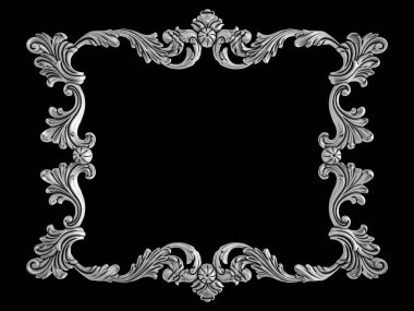 Siyah bir arka plan üzerinde krom süsleme. İzole. 3D çizim