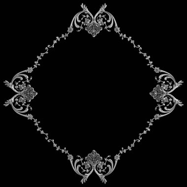 Siyah bir arka plan üzerinde krom süsleme. İzole. 3D çizim