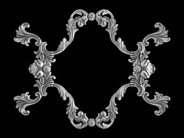 Siyah bir arka plan üzerinde krom süsleme. İzole. 3D çizim