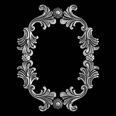 Siyah bir arka plan üzerinde krom süsleme. İzole. 3D çizim