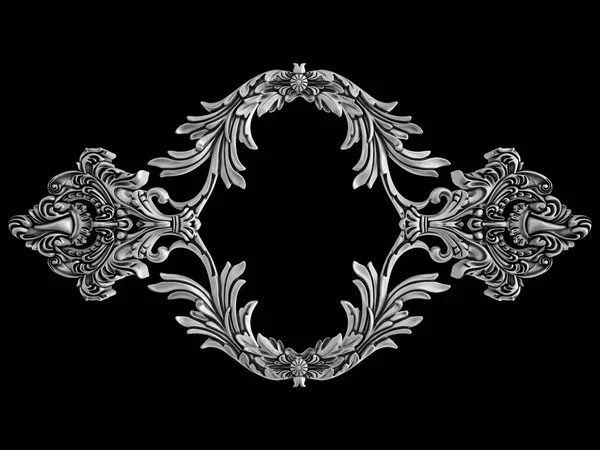 Siyah bir arka plan üzerinde krom süsleme. İzole. 3D çizim