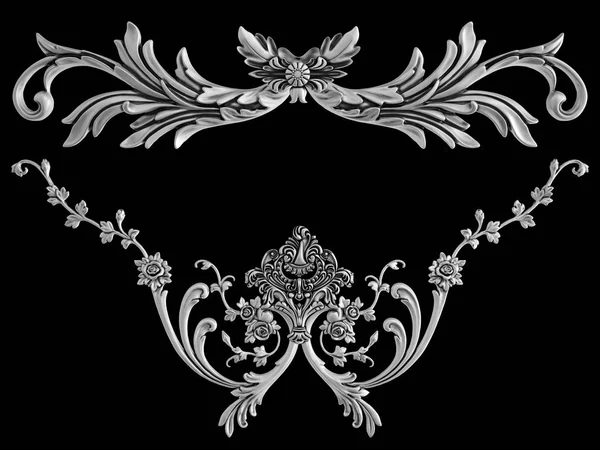 Siyah bir arka plan üzerinde krom süsleme. İzole. 3D çizim