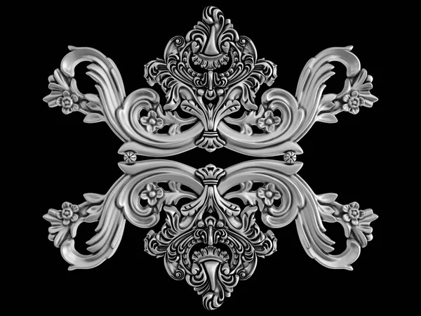 Siyah bir arka plan üzerinde krom süsleme. İzole. 3D çizim