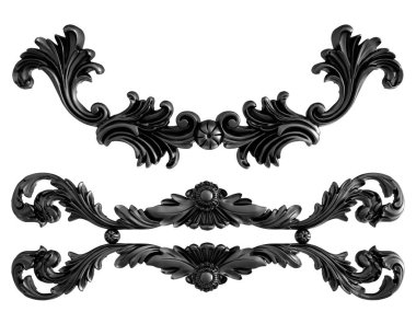 Siyah beyaz bir arka plan üzerinde süs. İzole. 3D çizim