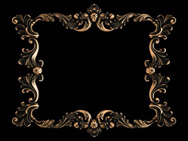 Bronz süs siyah bir arka plan. İzole. 3D çizim