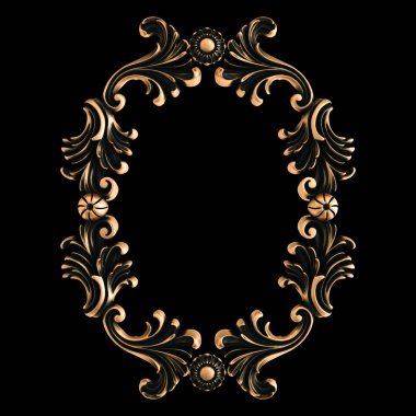 Bronz süs siyah bir arka plan. İzole. 3D çizim