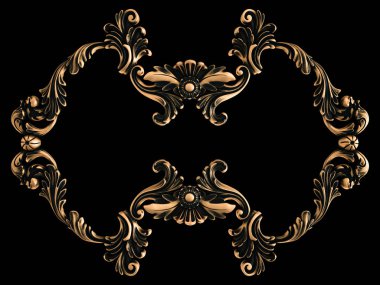 Bronz süs siyah bir arka plan. İzole. 3D çizim