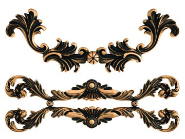 Beyaz bir arka plan üzerinde bronz süs. İzole. 3D çizim