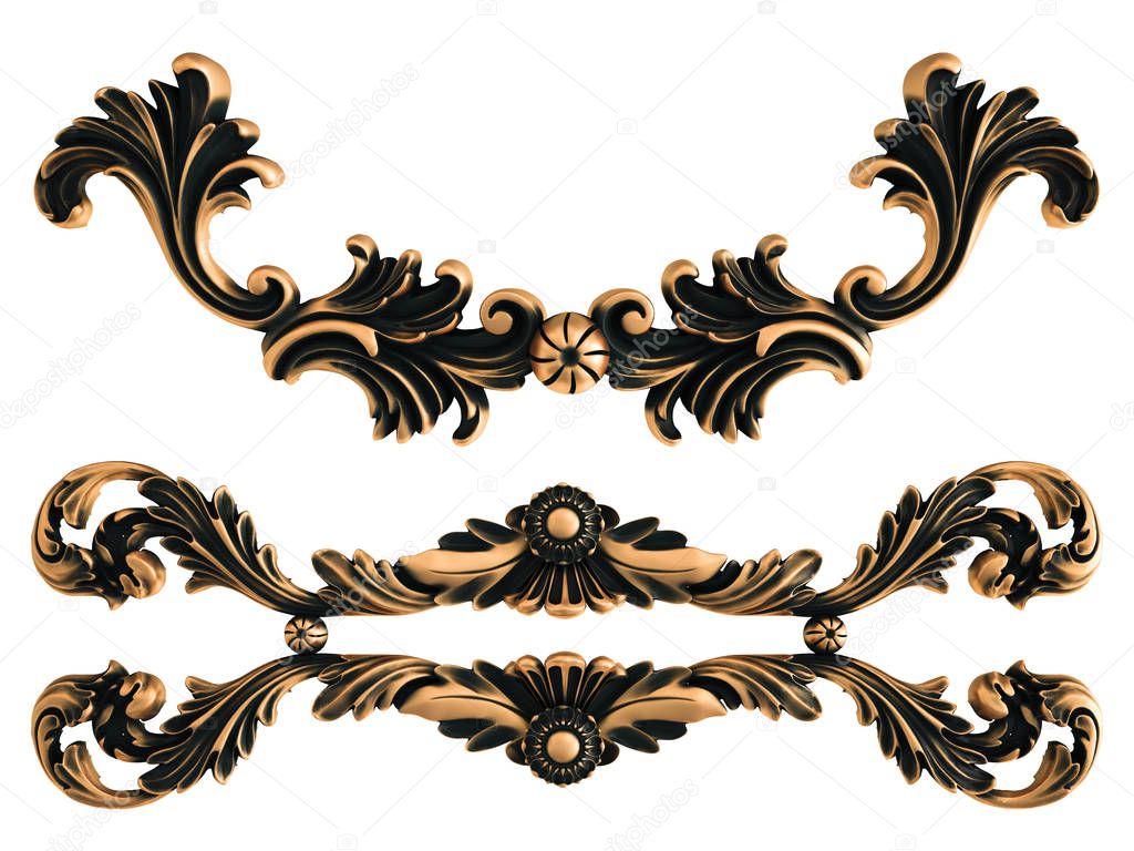 Bronze ornament on a white background. Isolated. 3D illustration
