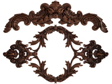 Ahşap süsleme beyaz zemin üzerinde. İzole. 3D çizim