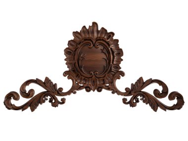 Ahşap süsleme beyaz zemin üzerinde. İzole. 3D çizim