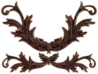 Ahşap süsleme beyaz zemin üzerinde. İzole. 3D çizim