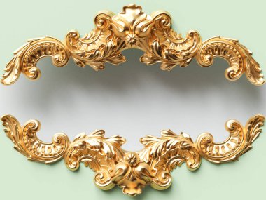 Vintage gold kart süsleme dekorasyonu ile. 3D çizim