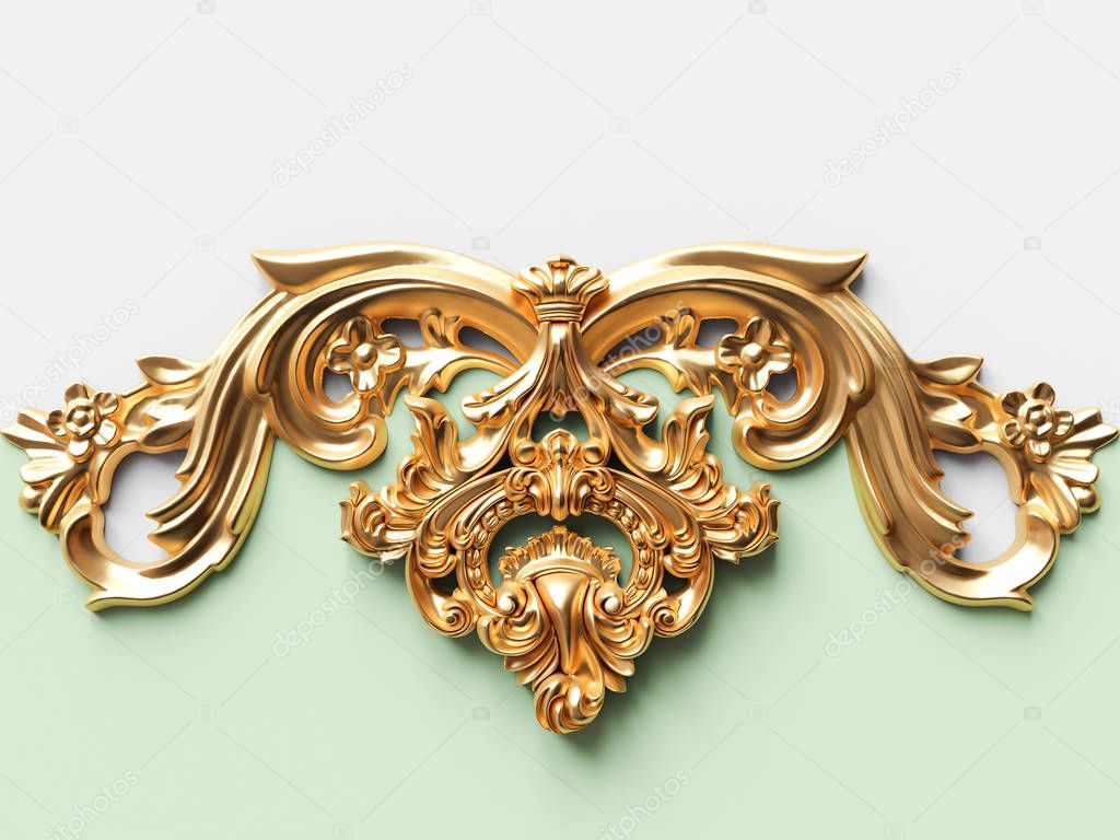 Vintage gold card with ornament decoration. 3D illustration