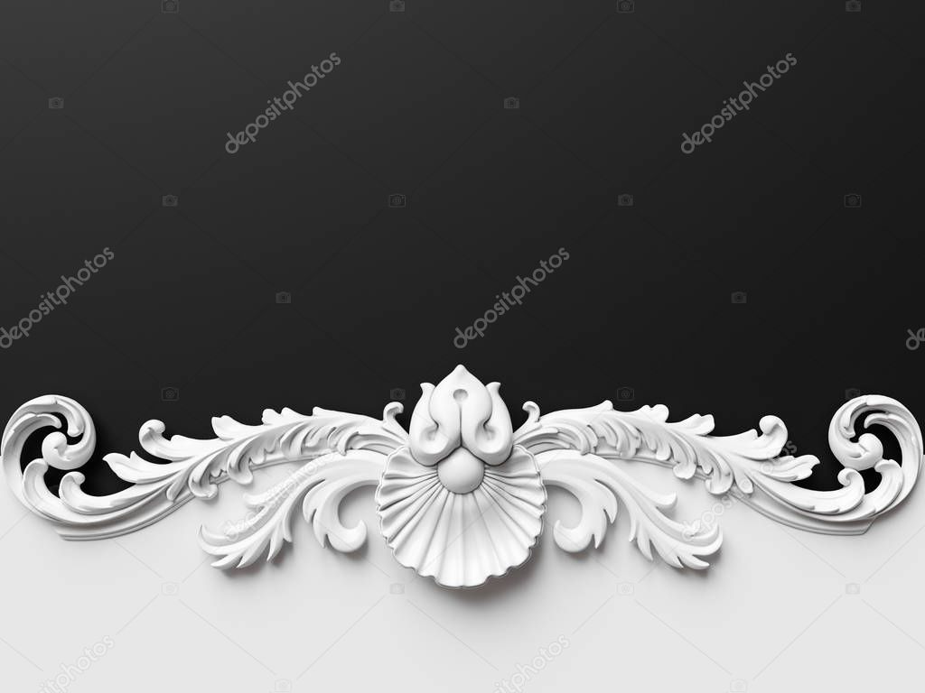 Vintage white card with ornament decoration. 3D illustration