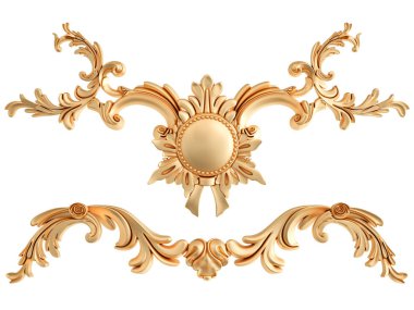 Beyaz zemin üzerine altın süs. İzole