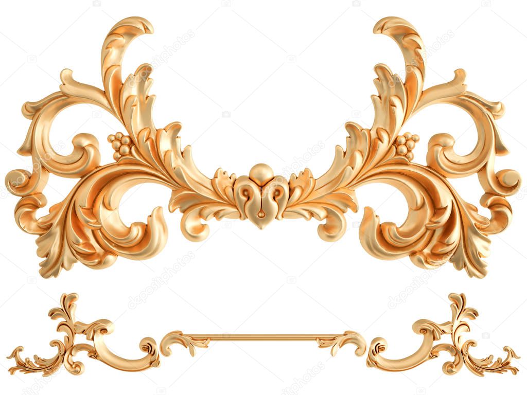 Gold ornament on a white background. Isolated