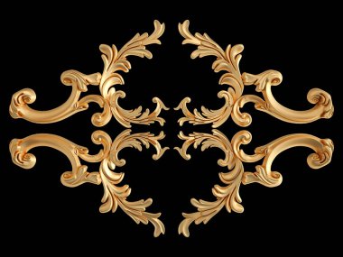 Siyah bir zemin üzerine altın süs. İzole