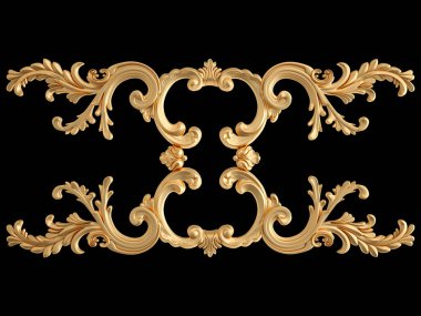 Siyah bir zemin üzerine altın süs. İzole