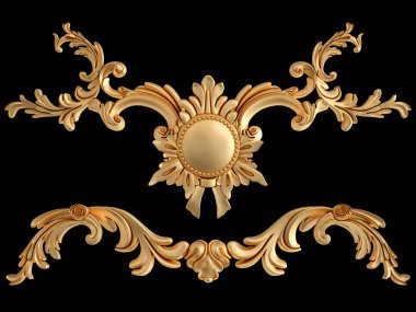 Siyah bir zemin üzerine altın süs. İzole