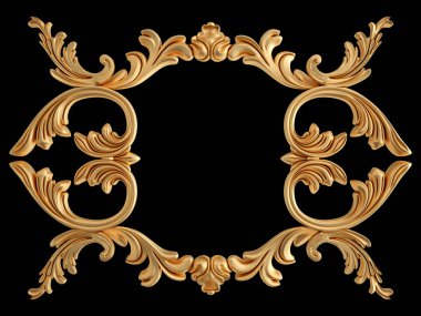 Siyah bir zemin üzerine altın süs. İzole