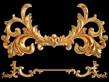 Siyah bir zemin üzerine altın süs. İzole