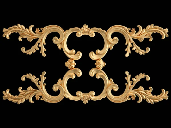 Gold ornament on a black background. Isolated — Stock Photo, Image