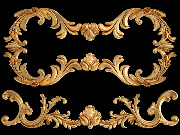 Gold ornament on a black background. Isolated — Stock Photo, Image