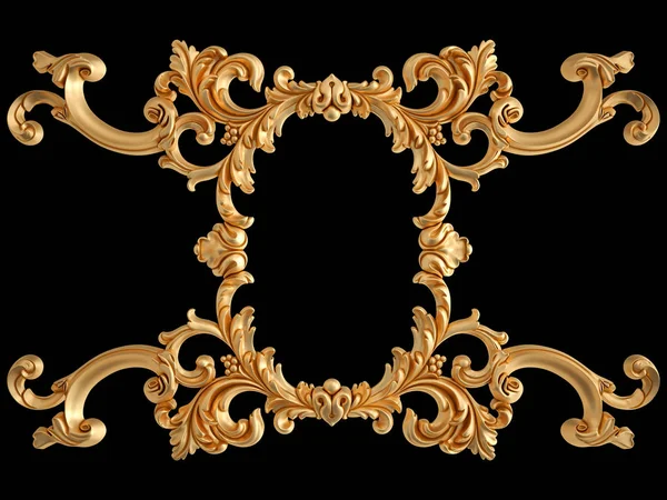 Zlatý ornament na černém pozadí. Izolovaný — Stock fotografie