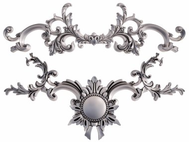 Beyaz bir arka plan üzerinde krom süsleme. İzole