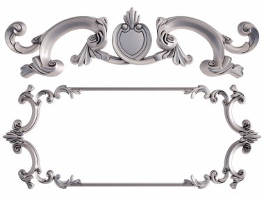 Beyaz bir arka plan üzerinde krom süsleme. İzole