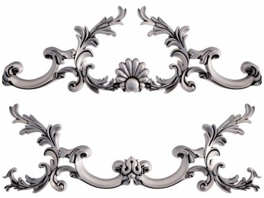 Beyaz bir arka plan üzerinde krom süsleme. İzole