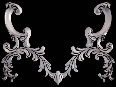 Siyah bir arka plan üzerinde krom süsleme. İzole