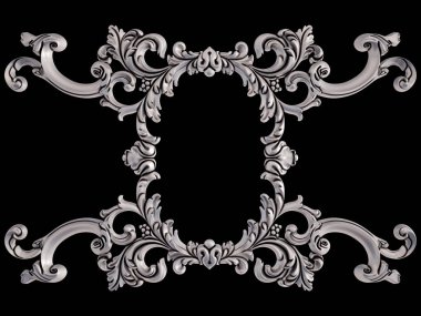 Siyah bir arka plan üzerinde krom süsleme. İzole