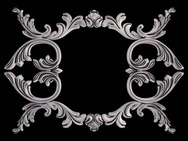 Siyah bir arka plan üzerinde krom süsleme. İzole