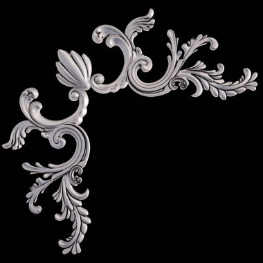 Siyah bir arka plan üzerinde krom süsleme. İzole