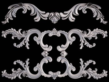 Siyah bir arka plan üzerinde krom süsleme. İzole