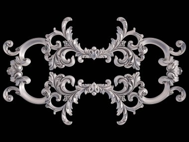 Siyah bir arka plan üzerinde krom süsleme. İzole