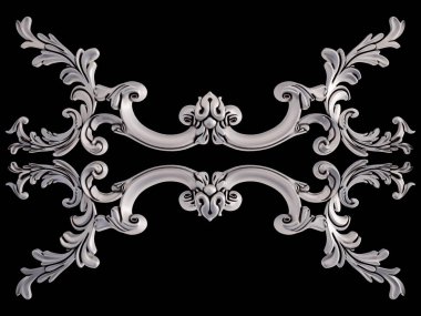 Siyah bir arka plan üzerinde krom süsleme. İzole