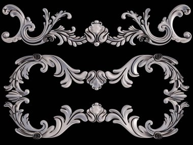 Siyah bir arka plan üzerinde krom süsleme. İzole