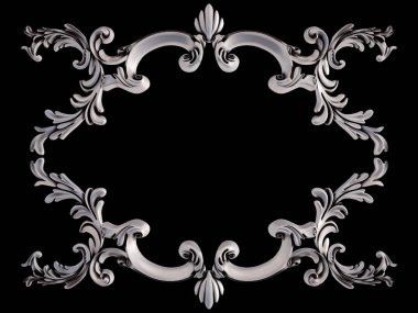 Siyah bir arka plan üzerinde krom süsleme. İzole