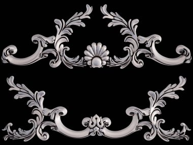 Siyah bir arka plan üzerinde krom süsleme. İzole