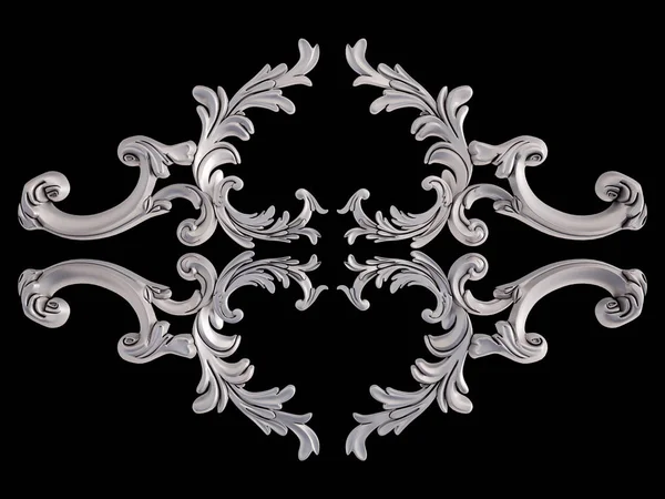 Ornamento cromato su sfondo nero. Isolato — Foto Stock