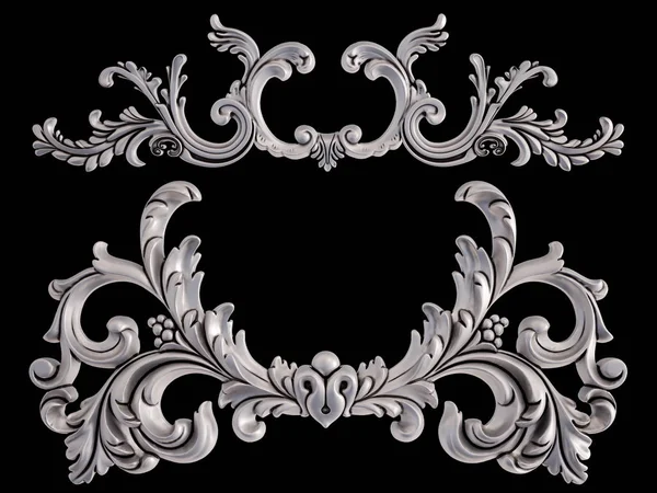 Ornamento cromato su sfondo nero. Isolato — Foto Stock