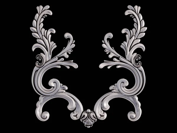 Ornamento cromato su sfondo nero. Isolato — Foto Stock