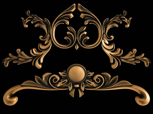 Ornamento in bronzo su sfondo nero. Isolato — Foto Stock